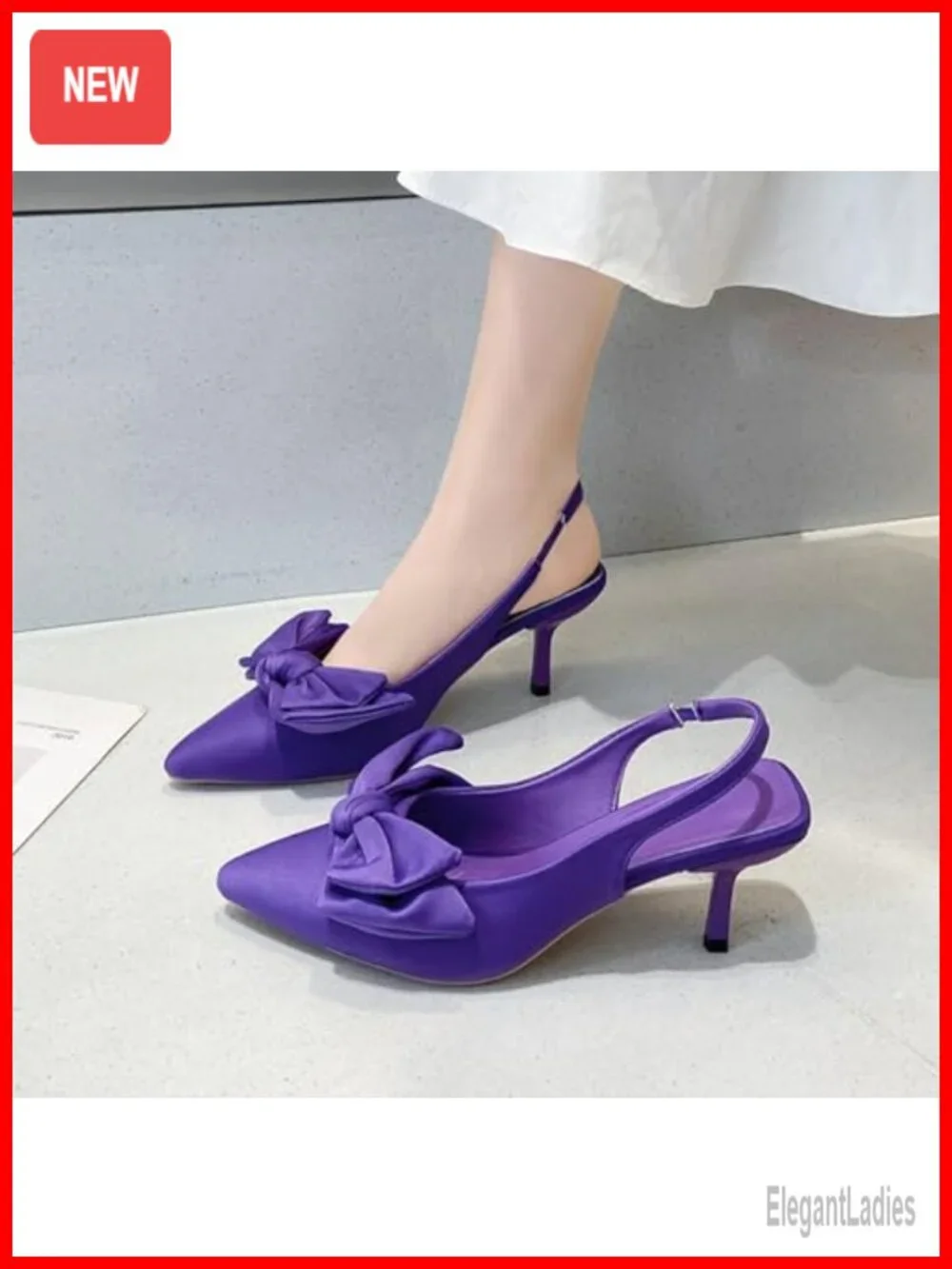 Satin Closed Toe Kitten Heels Sandals with Bow Elastic Strap Stiletto Dress